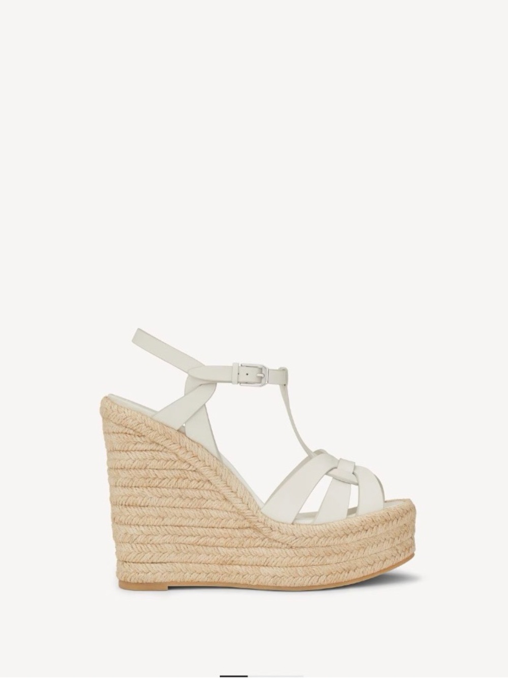 Saint Laurent White Leather Espadrille Wedge Sandals